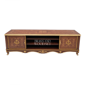 Classic Luxury Wooden <b>TV</b> Stand With Inlay And Open <b>Shelf</b> - Product Image 2