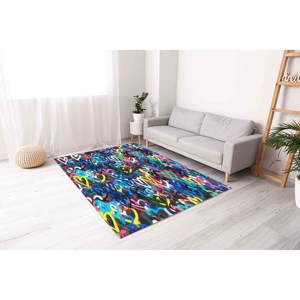 Tapis Banksy Cœurs Colorés : Tapis d'intérieur abstrait antidérapant, Tapis en chenille - Product Image 5