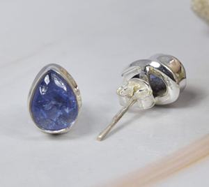Boucles d'oreilles clous en Tanzanite bleue naturelle non traitée, forme poire, en argent sterling 925, bijoux pierre de naissance de décembre, traditionnels - Product Image 5
