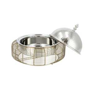 Casserole de serveur de nourriture d'acier inoxydable avec le couvercle de conception de marteau de support en métal fini doré pour l'usage d'hôtel de mariage de buffet de partie - Product Image 1