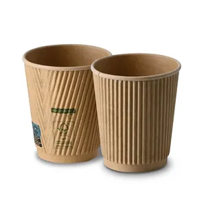 Eco-Friendly Bio-Coated 200Ml 8Oz Ø 80 mm Unbleached Ripple Insulated Natural Tone Coffee Mugs - 500 pcs/carton - Product Image 2