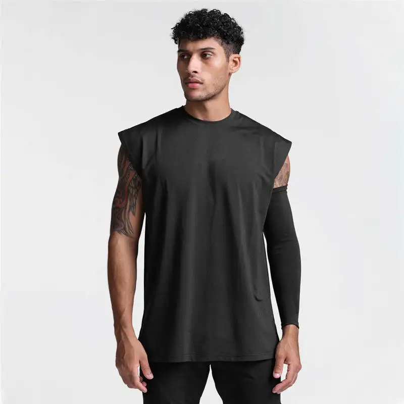 Logotipo personalizado 100% algodón hombres entrenamiento poliéster verano transpirable estampado camisetas sin mangas Fitness Stringer hombres acanalado camiseta sin mangas