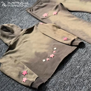 เสื้อมีฮู้ดและกางเกงวอร์มทรงหลวมสำหรับ2025ใส่ได้ทั้งชายและหญิงไซส์ใหญ่พิเศษชุดวอร์มลำลองสีทึบทรงบาน - Product Image 3
