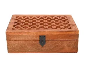 صندوق خشبي مزخرف بغطاء مفصلي في منحوتات جالي يستخدم كهدايا عيد الميلاد (9 بوصة × 6 بوصة × 3 بوصة)