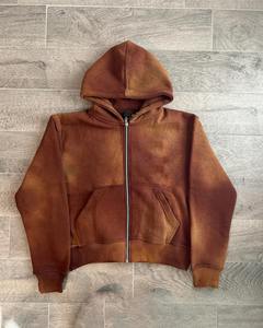 Top <b>Trendiness</b> Plus Size 500gsm Heavyweight Custom Oversized Men's Acid Wash Zipper up Hoodie Vintage Plain Zip up <b>Hoodies</b> Men - Product Image 2