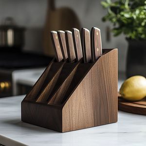 Porte-couteau en bois à fentes multiples avec protection de lame sûre et design ergonomique pour une utilisation quotidienne dans la cuisine et l'amélioration de la décoration - Product Image 4