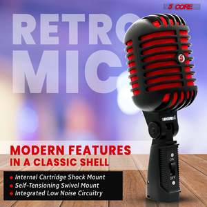 5Core Vintage <b>Microphone</b> Classic Dynamic Professional XLR <b>Studio</b> Retro Style Mic BLACK RED - Product Image 6