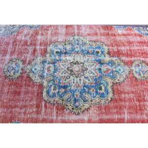 พรมตุรกีขนาด 3.9x8.7 ฟุต พรมวินเทจ พรมขนสัตว์ลายทางสีแดงน้ำเงิน - Product Image 5