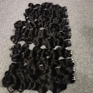 Vente en gros de meilleure qualité Remy Hair 100% Virgin Machine Double Trame Wavy Extensions de cheveux pour femmes noires - Product Image 4