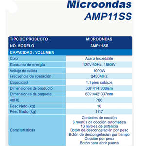 AURUS AMP11SS 1.1 p3 forno a microonde in acciaio inossidabile 30L capacità digitale incorporato per grigliate elettriche per uso domestico dell'hotel - Product Image 2