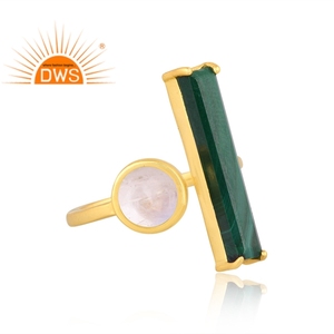 ที่ขายดีที่สุดเงินสเตอร์ลิง18พันชุบทอง Malachite และรุ้งดวงจันทร์หินพลอยแหวน Demi ผู้ผลิตเครื่องประดับปรับ - Product Image 3