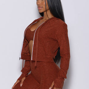 100% coton pleine fermeture éclair cannelle femmes Signature sweat à capuche Anti-rides respirant sweats à capuche pour femme gymnastique et entraînement sweat à capuche zippé - Product Image 4