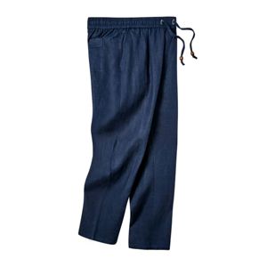 Pantalones de lino azul marino diseñados para la comodidad y el estilo con bolsillo lateral con cremallera oculta y una silueta relajada y tranquila - Product Image 3