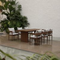 Ensemble de salle à manger d'extérieur en teck résistant aux intempéries, ensemble de fauteuils en bois pour hôtel, complexe hôtelier, restaurant, OEM personnalisé