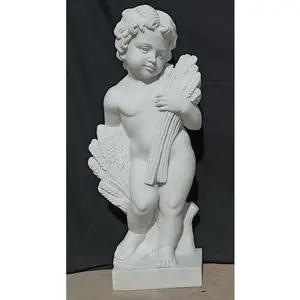 Garden Decoration Hand Carved Natural Stone Life Size Boy Sculpture White Marble Nude Child Statue