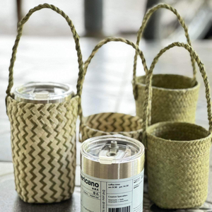 Porte-bouteille en jonc de mer fabriqué à la main-Sac tissé écologique pour bouteilles d'eau et thermos, portable et durable pour un usage quotidien - Product Image 5