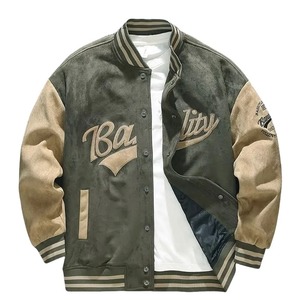 Automne/hiver à la mode hommes américain rétro Baseball veste vert daim broderie coupe ample toile printemps/automne Style - Product Image 1