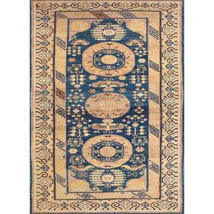 Pechino Blue Hand Knotted Wool Rug for Home <b>3D</b> Medallion Rectangle <b>Puzzle</b> Patterns for Living Room Hallway-Paem-142 for Teens - Product Image 1