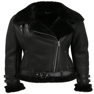 Veste en cuir d'agneau véritable pour femmes, mode d'hiver de haute qualité, fermeture éclair, tissu tissé, doublure en peau de mouton - Product Image 1