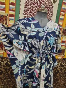 Robe safari unisexe confortable en pur coton imprimé à la main animal bleu désert robe de couverture décontractée naturelle hommes femmes grande taille - Product Image 6