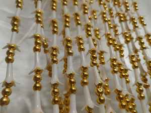 Wedding Stage Backdrop Tuberose Flower and Golden <b>Beads</b> Curtain Nikah Bride Partition Haldi Mehendi Backdrops - Product Image 5