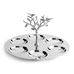 Plateau de service rond en argent plaqué luxe avec six compartiments et poignée en forme d'arbre pour les collations, le chocolat sec, les fruits, la décoration de la maison - Product Image 1