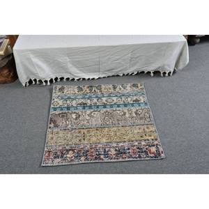 Vintage 2.7 X 2.8ft Beige Bleu Laine Tapis Classique Grande Surface Turc Tapis Patchwork Abstrait Rectangle Latex pour Couloir Utilisation - Product Image 3