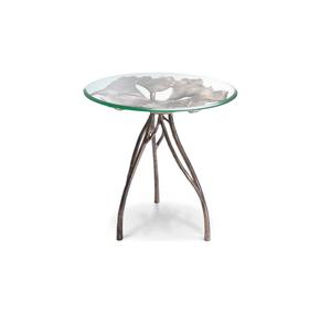 Mesa de centro de aluminio de lujo con diseño floral y tapa de cristal, perfecta para sala de estar moderna o centro de mesa interior - Product Image 1