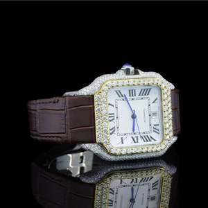 Montre mécanique automatique de luxe carrée Shanghai avec lunette sertie de diamants, verre saphir, cadran blanc, chiffres romains, 20 mm, entièrement sertie de diamants - Product Image 3