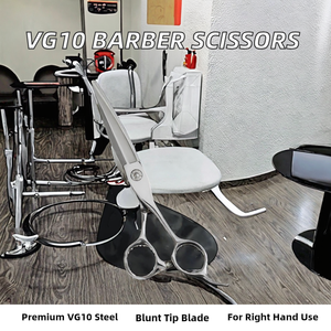 High Quality Premium VG10 CNC Professional Barber Scissors Steel Handle Medium Wide Blade Salon Hair Shears Right-Handed Blunt - Product Image 3