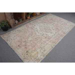 Alfombra turca de área grande Vintage de 9x12, 4x8 pies, rosa, Beige, patrón de retazos, látex de lana para decoraciones de sala de estar para adolescentes - Product Image 5