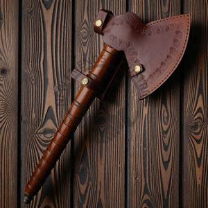 Hacha de Acero de Damasco para Fumar, Hacha de Batalla Tomahawk, Hacha de Campamento Real con Mango de Madera de Palisandro y Funda de Cuero - Product Image 4