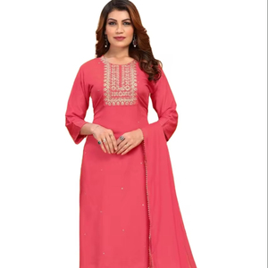 Anarkali reyon ชุดเดรสพิมพ์ลายทองคำเปลวอินเดีย - Product Image 1