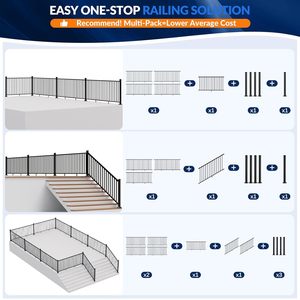 ערכת מעקה למדרגות מרפסת עכשווית ללא עמודים מאלומיניום עם ציפוי אבקה שחור מרקם - Product Image 4