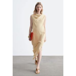 Robe midi en satin élégante à taille empire, respirante, avec logo personnalisable, idéale pour les soirées en club et les événements urbains, fermeture éclair, taille XS, pour l'été - Product Image 1