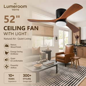 USA In Stock 52 Inch Quiet Ceiling Fan with LED Light and Remote, Solid Wood Flush Mount Modern Ceiling Fan - Product Image 1