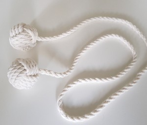 Monkey Fist <b>Curtain</b> Tieback, <b>Macrame</b> <b>Curtain</b> Tiebacks, Cotton Rope <b>Curtain</b> Tiebacks, White <b>Curtain</b> Tieback, Nautical Tie Backs - Product Image 2