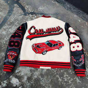 แจ็กเก็ตทีมโรงเรียนขายส่งพร้อมแขนเสื้อหนังและผ้ากำมะหยี่ปักลายเสื้อแจ็คเก็ตเบสบอลวิทยาลัยออกแบบได้ตามต้องการ - Product Image 2