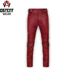Vente en gros sur mesure de pantalons en cuir de dernier style pour hommes pantalons en cuir à la mode pour hommes pantalon en cuir à taille haute véritable pantalon de couleur rouge - Product Image 1