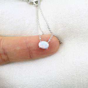 tiny <b>opal</b> stone <b>necklace</b> rhodium plated silver chain - Product Image 3