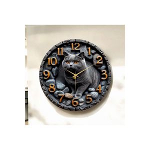 Scottish Cat Embossed Wooden <b>Silent</b> Wall <b>Clock</b> 50cm Color Print Patterned Gift - Product Image 6