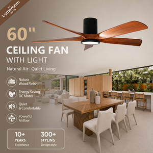 60 Inch Modern <b>Ceiling</b> <b>Fan</b> with Light Flush Mount Quiet DC Motor <b>Remote</b> <b>Control</b> 5 Blade Wood <b>Ceiling</b> <b>Fan</b> - Product Image 1