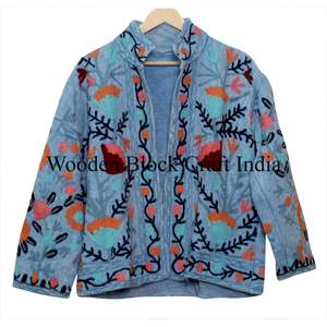 Beautiful Women's Winter Knitted Hand Embroidery Reversible Suzani <b>Quilted</b> Cotton Filled Short <b>Jacket</b> - Product Image 5