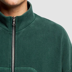 Sweat-shirt de qualité supérieure à double fermeture éclair, col montant, streetwear vintage, coupe ample en velours côtelé pour la saison hivernale - Product Image 2