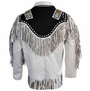 Traditional Leather Beaded American Style <b>Suede</b> Fringe <b>Men's</b> Western Cowboy Leather <b>Jacket</b> - Product Image 3