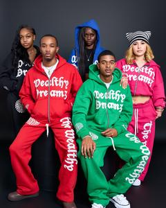 Survêtements amples en coton lourd pour hommes Sweat-shirt zippé Sweats à capuche et pantalons de survêtement avec broderie en détresse - Product Image 1