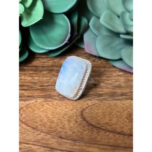 Reda Galvan Men's Couple <b>Ring</b> <b>Moon</b> Stone & Sterling Silver with Geometric Pattern Vermeil Plating & Size 6.25 Everyday Wear - Product Image 3