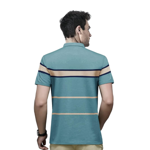 เสื้อยืดโปโลของผู้ชายผ้าฝ้าย100% เสื้อโปโลแขนสั้นลายทางแบบกำหนดเองขายส่ง - Product Image 4