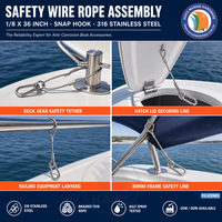 Câble en acier inoxydable de sécurité, câble métallique 1/8X36 pouces, mousqueton, tendeur à vis, terminal, accessoires de quincaillerie pour yacht et bateau