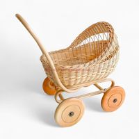 Cochecito de Mimbre Ecológico Premium No Plegable para Muñecas Bebé (6 Meses-3 Años), Regalo para Niños y Esencial para la Guardería